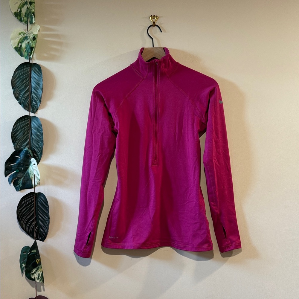 Nike Pro Pink Base Layer Top Size Small- Quarter Zip Long Sleeve Fleece Lining‎